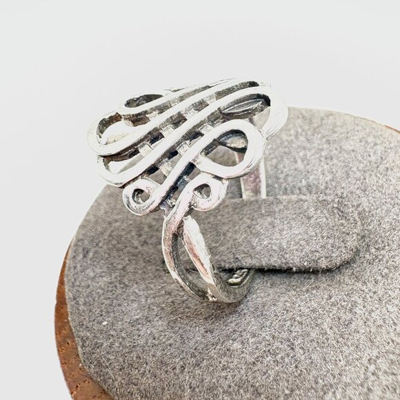 VTG Solid Sterling Silver 925 Intricate Scroll Band Statement Ring Size 7 - Picture 7 of 12